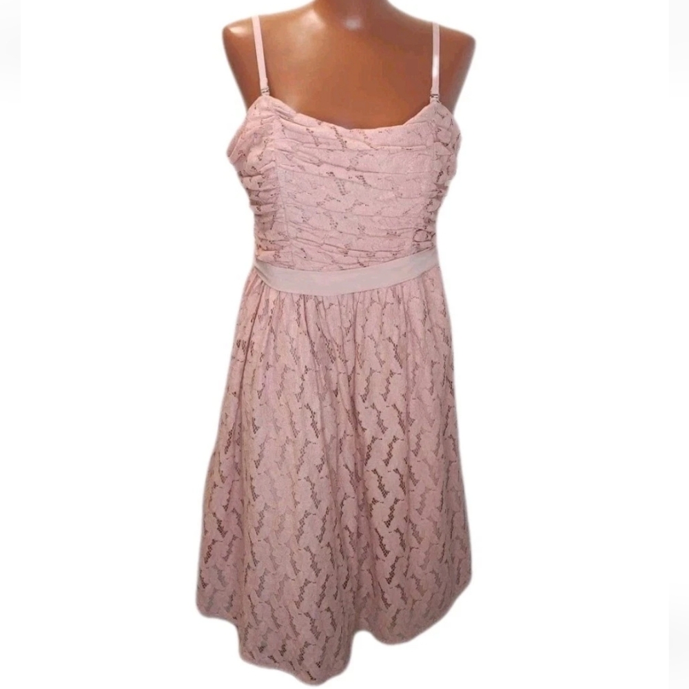 Modcloth Some Exchanted Evening Dress Woman Lg/ 14 Fit Flare Dusty Pink Lace Nwt